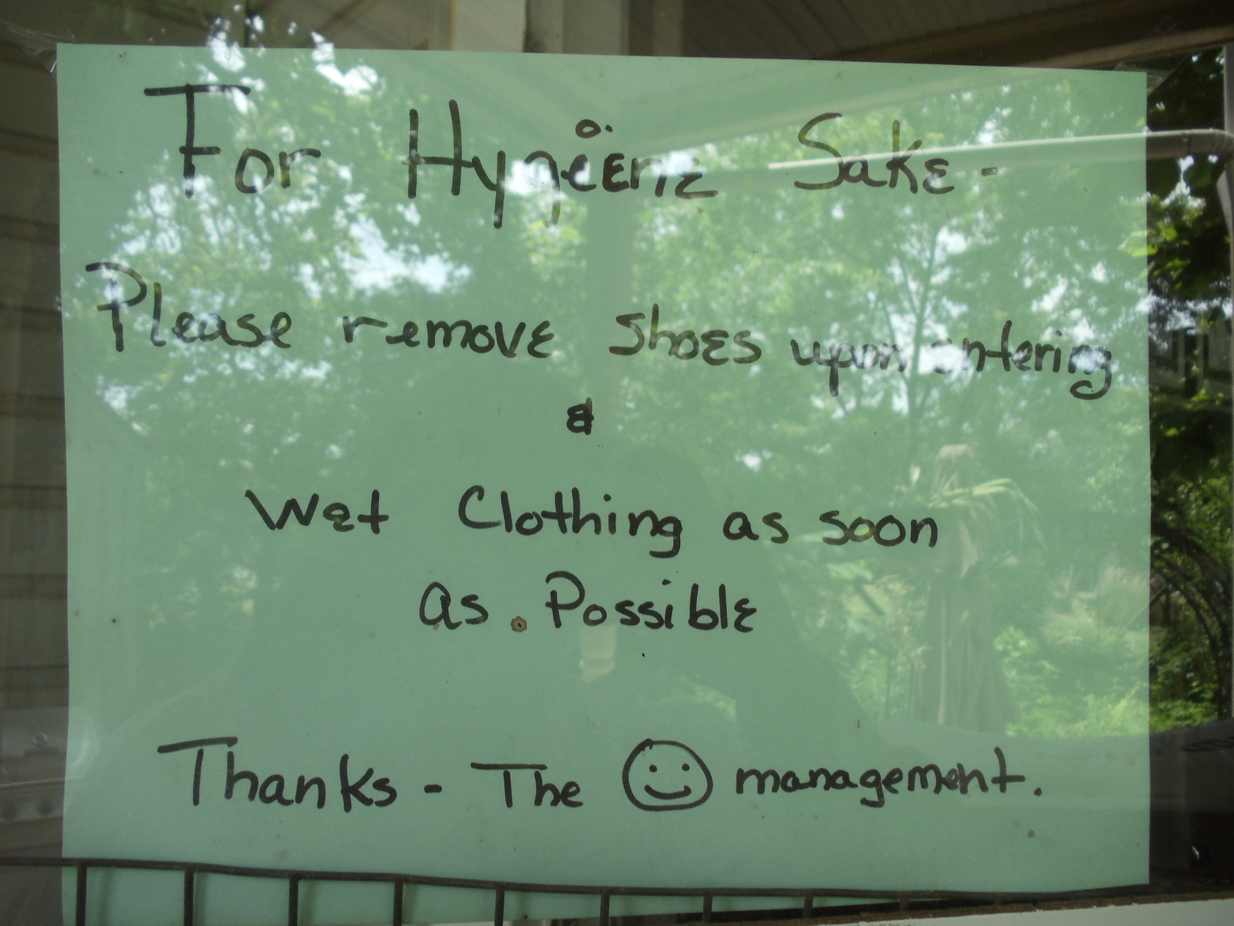 Hygiene sign from The Management